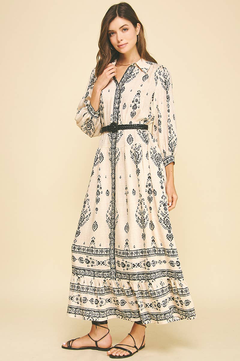 PINCH - Venta al por mayor Vestido - Mujer - VESTIDO MAXI ESTAMPADO PAISLEY CON CINTURÓN - 6424D4