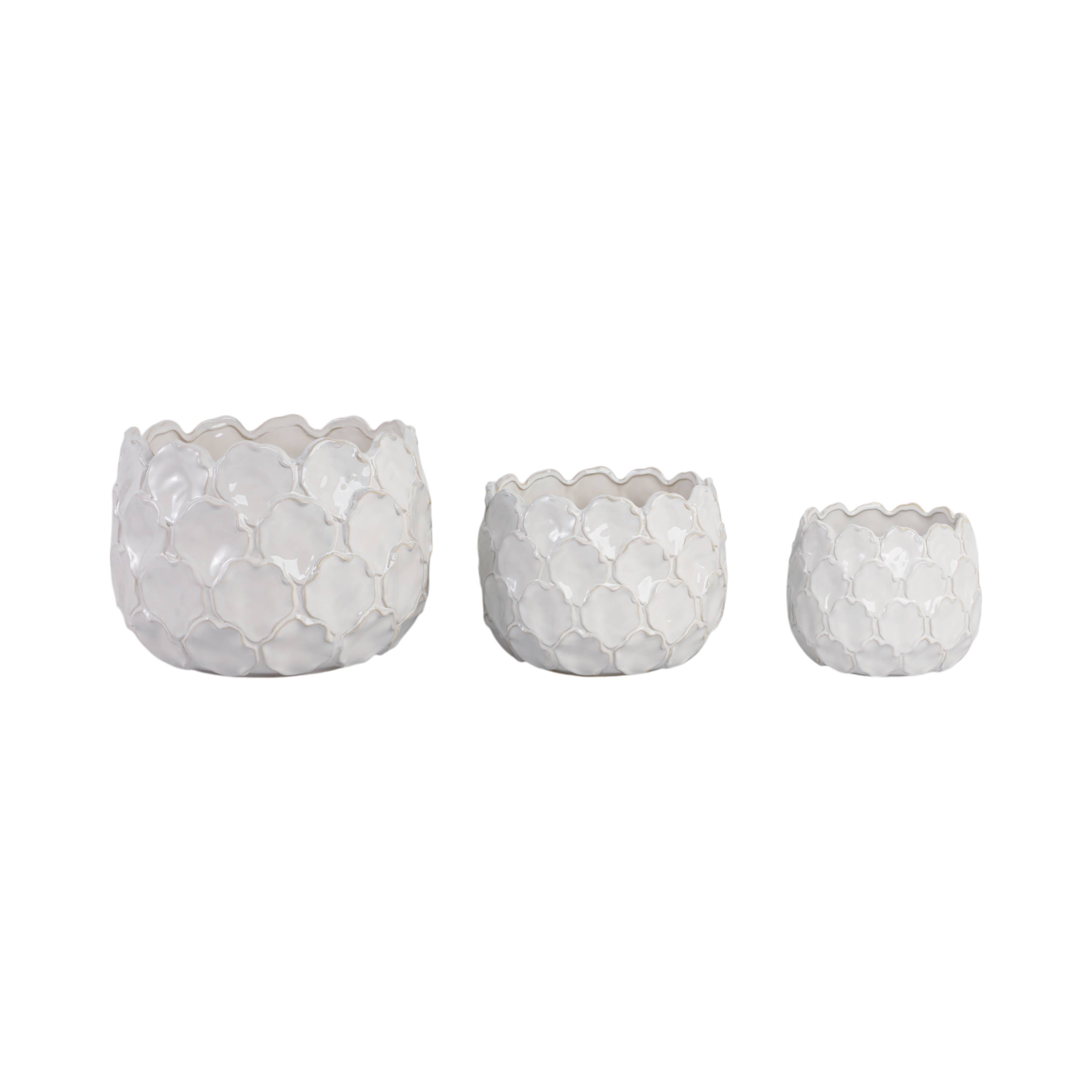 Sagebrook Home - Wholesale Plant Pot - Planters Set of 3 - White Ceramic Cloudy Petal, 9/12/15 in.5