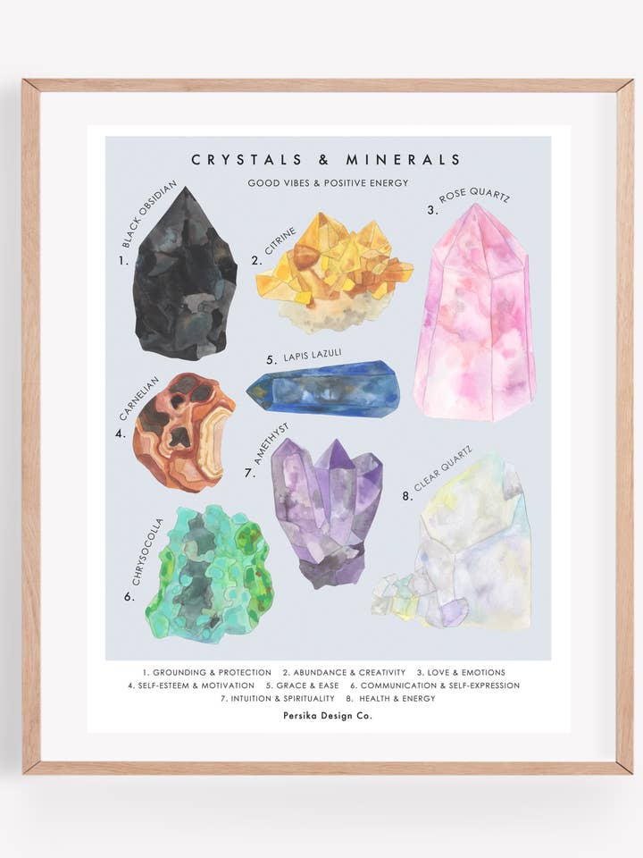Impression artistique sur cristaux et minéraux pour la vente par Persika Design Co.