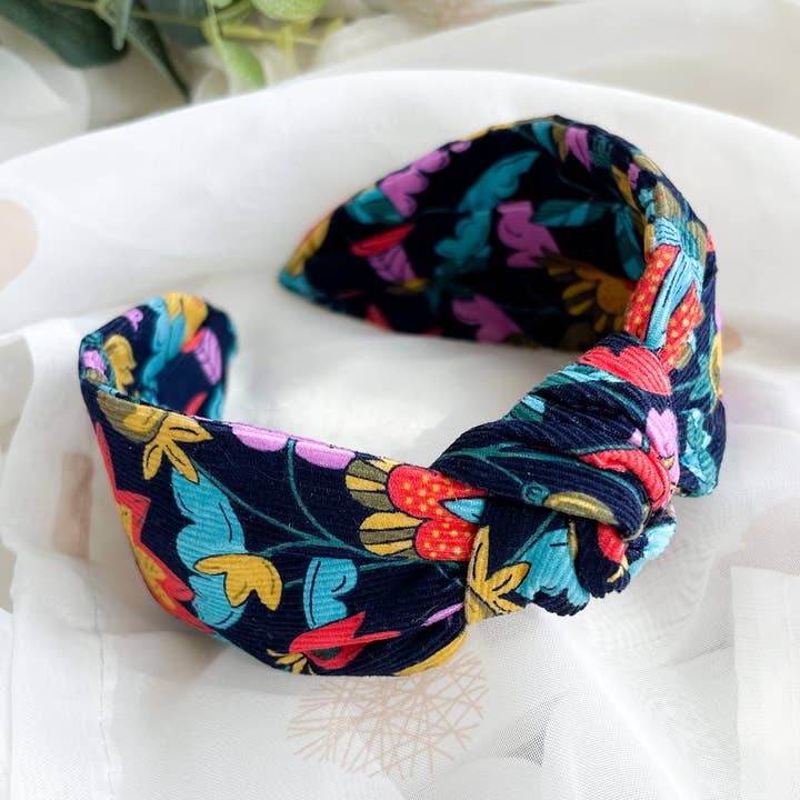 Knotted Hairband - Womens Accessory - Needlecord Floral for wholesale by Nine Designs Ltd