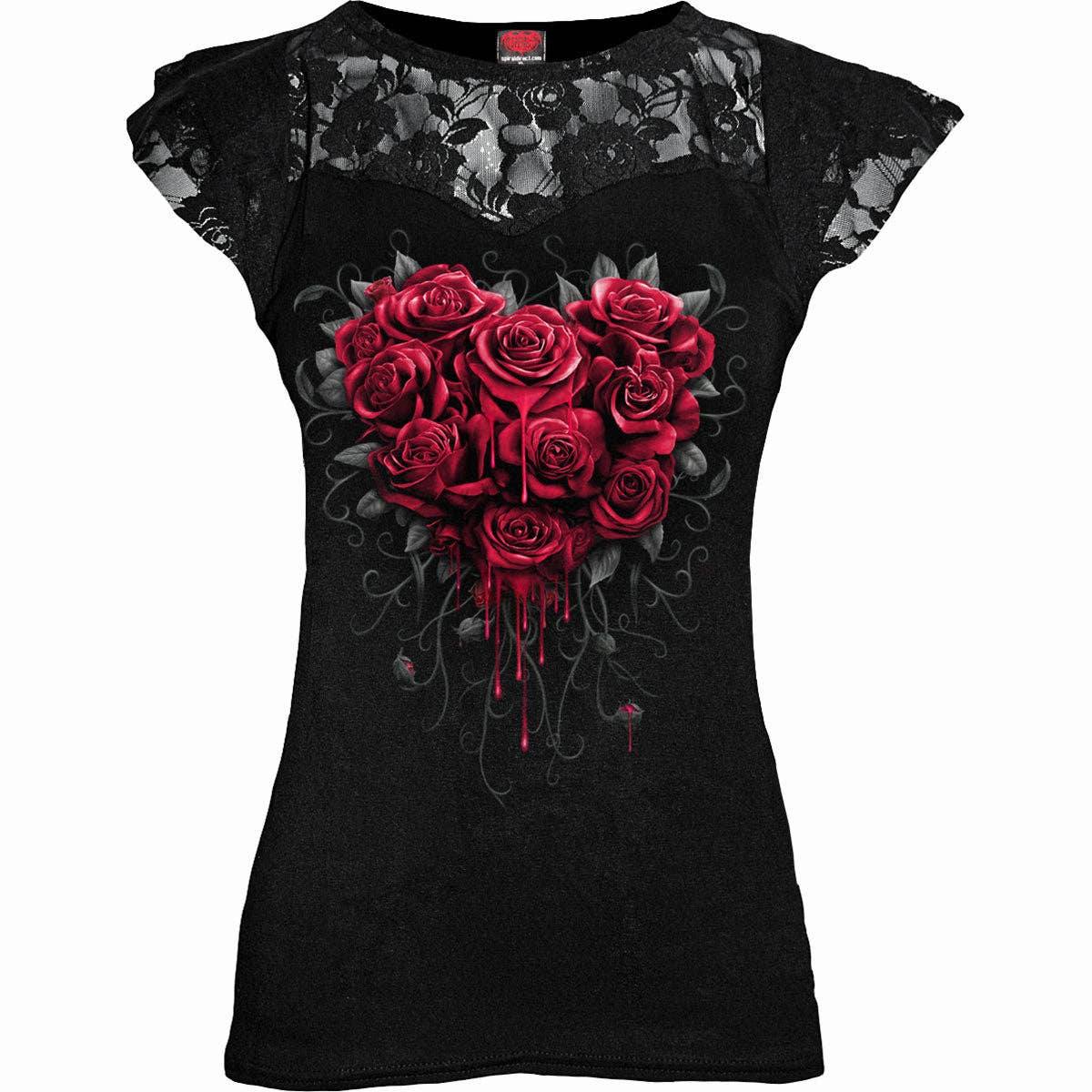 Spiral - Wholesale T-Shirt - Women's - BLEEDING HEART - Lace Layered Cap Sleeve Top Black0