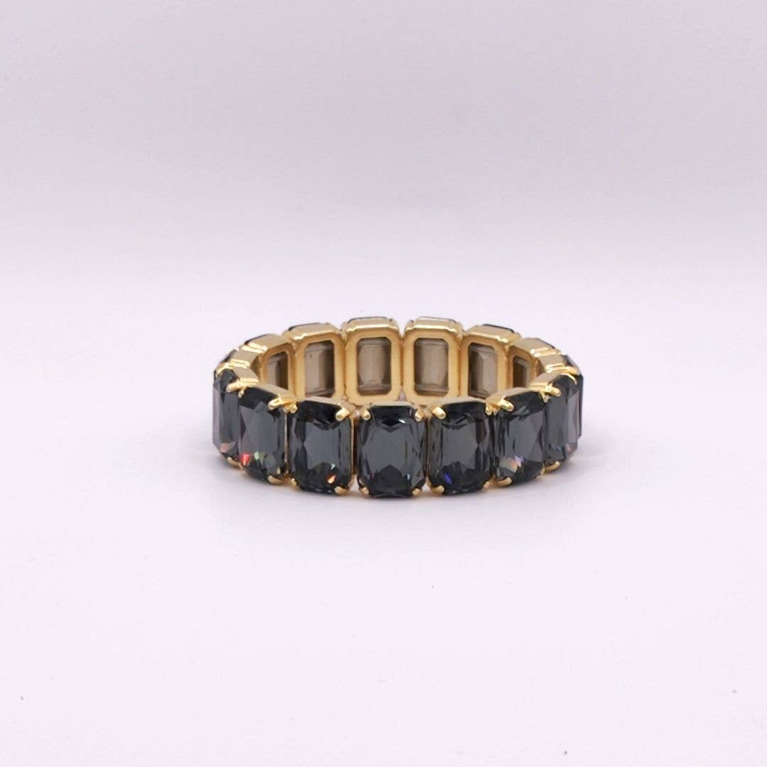 QUÉ MÁS JEWELS - Wholesale Bangle Bracelet - Elastic Lux Octagonal Stones Bracelets - Graphite Otp0