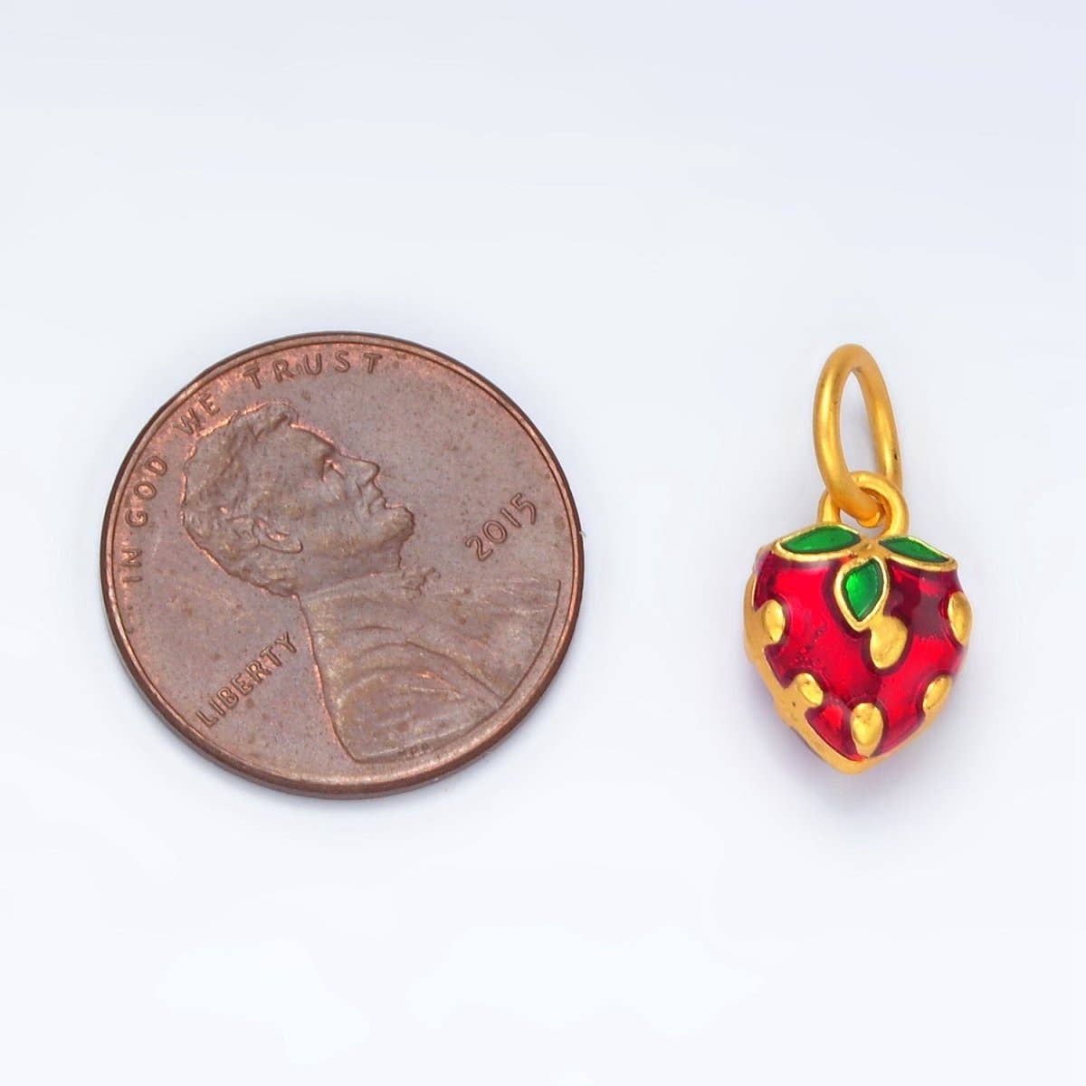 Aim Eternal - Wholesale Individual Charm/Pendant - 24K Gold Filled Mini Red Strawberry Fruit Enamel Charm | M2232
