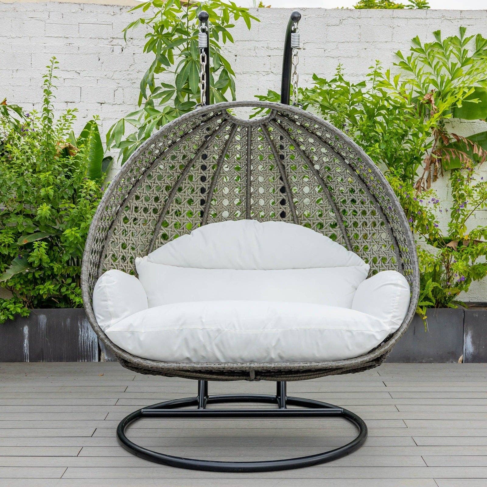 LeisureMod - Wholesale Egg Chair - Modern Charcoal Wicker Hanging Double Seater Egg Swing Chair114