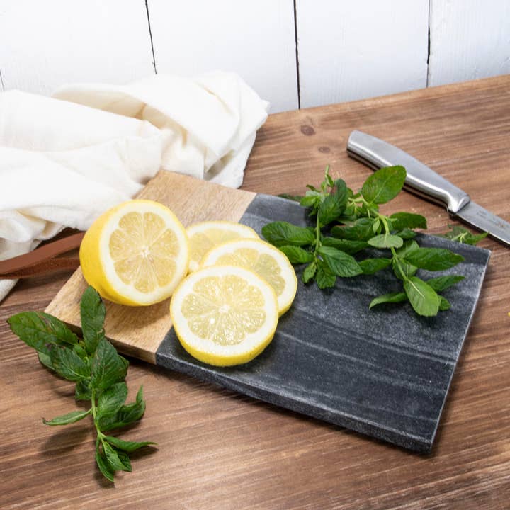 Foreside Home & Garden - Wholesale Cutting Board - Black Rectangle Marble and Wood Serving Cutting Board1