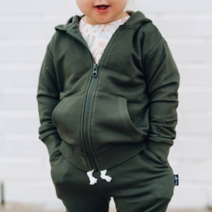 ZIP HOODIE- Moss Bamboo French Terry for wholesale by millie + roo LLC