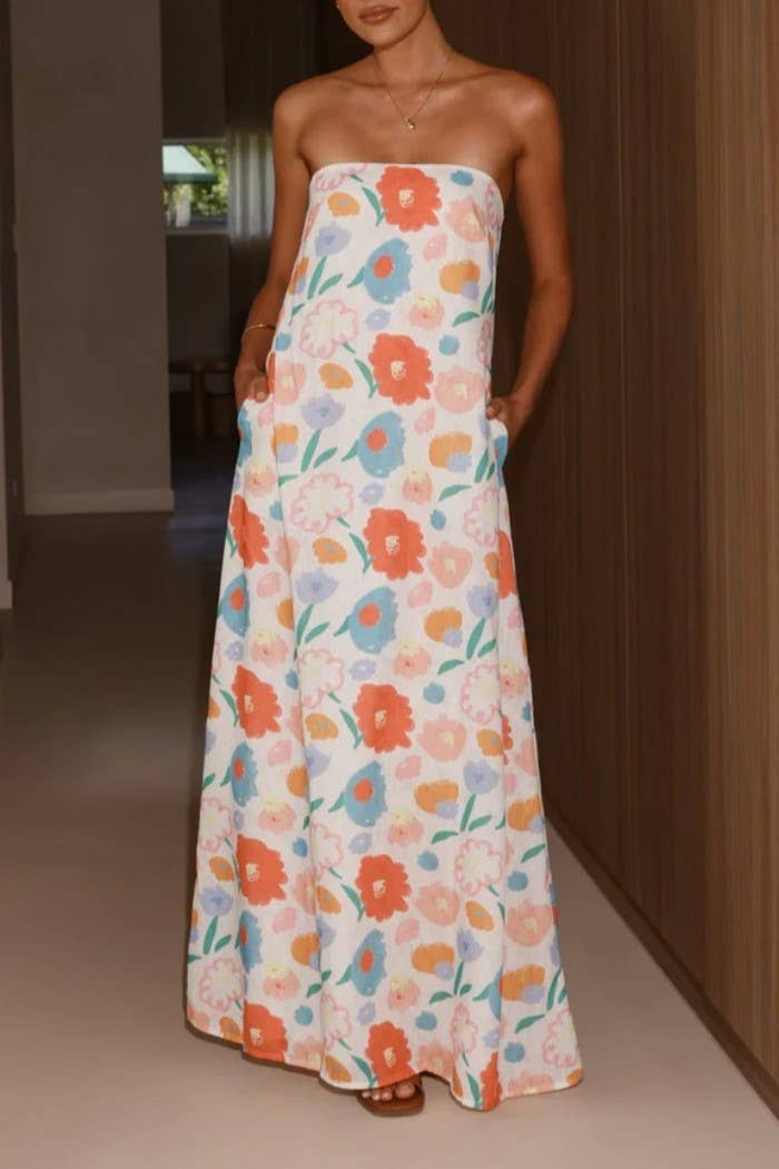 Rosa Clothing - Wholesale Dress - Women's - Western cowgirl Desert Theme print strapless dress0