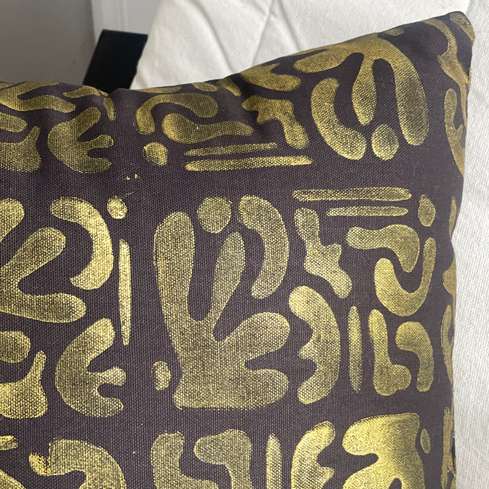 Ginger & Lime Print Shop - Wholesale Throw/Decorative Pillow - Charcoal & Gold Coralish Envelope Pillow Cover with Insert1