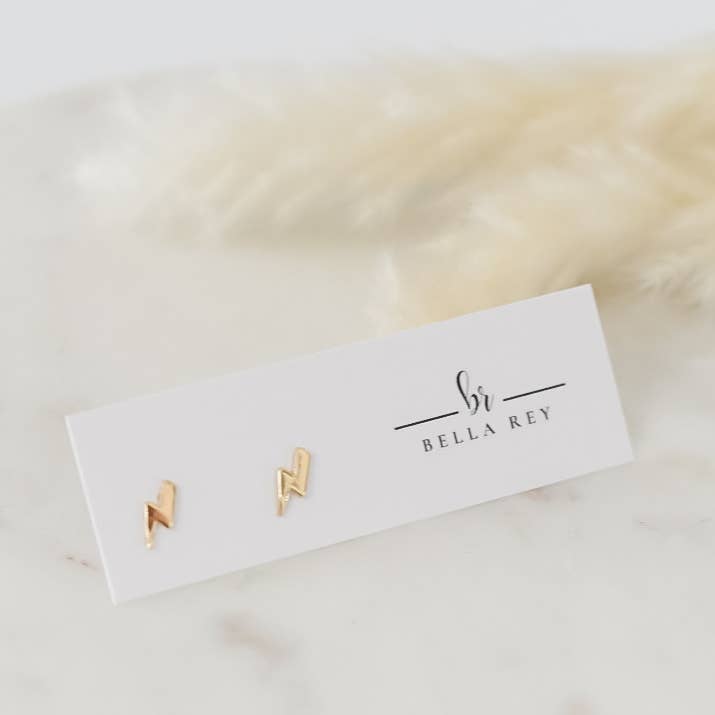 Orecchini a bottone a forma di fulmine placcati in oro 18k  per la vendita all'ingrosso da parte di Bella Rey jewelry