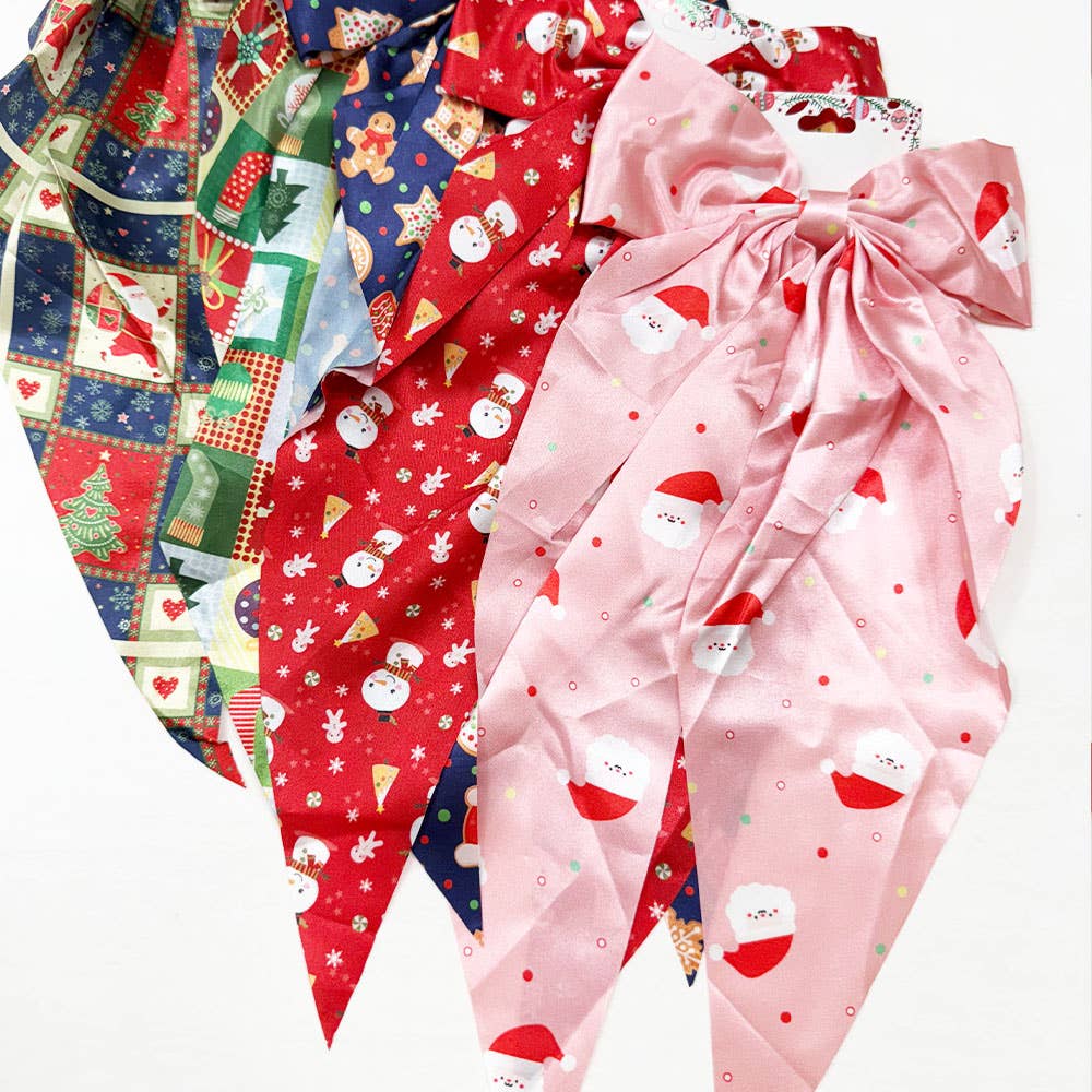 MIX COLOR Christmas Printe Satin Hair Bow Clip for wholesale on Faire3