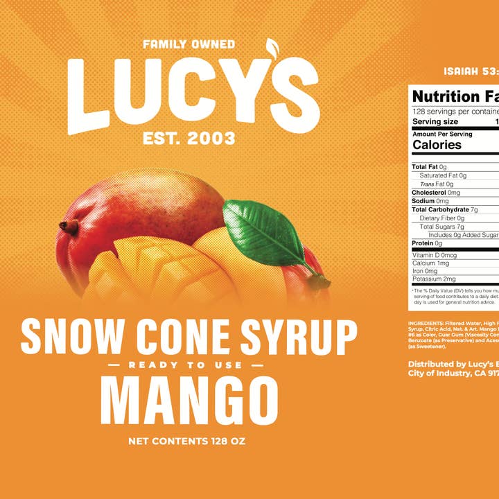 Lucy's - Wholesale Flavored Syrup - Mango Snow Cone Syrup - 128oz