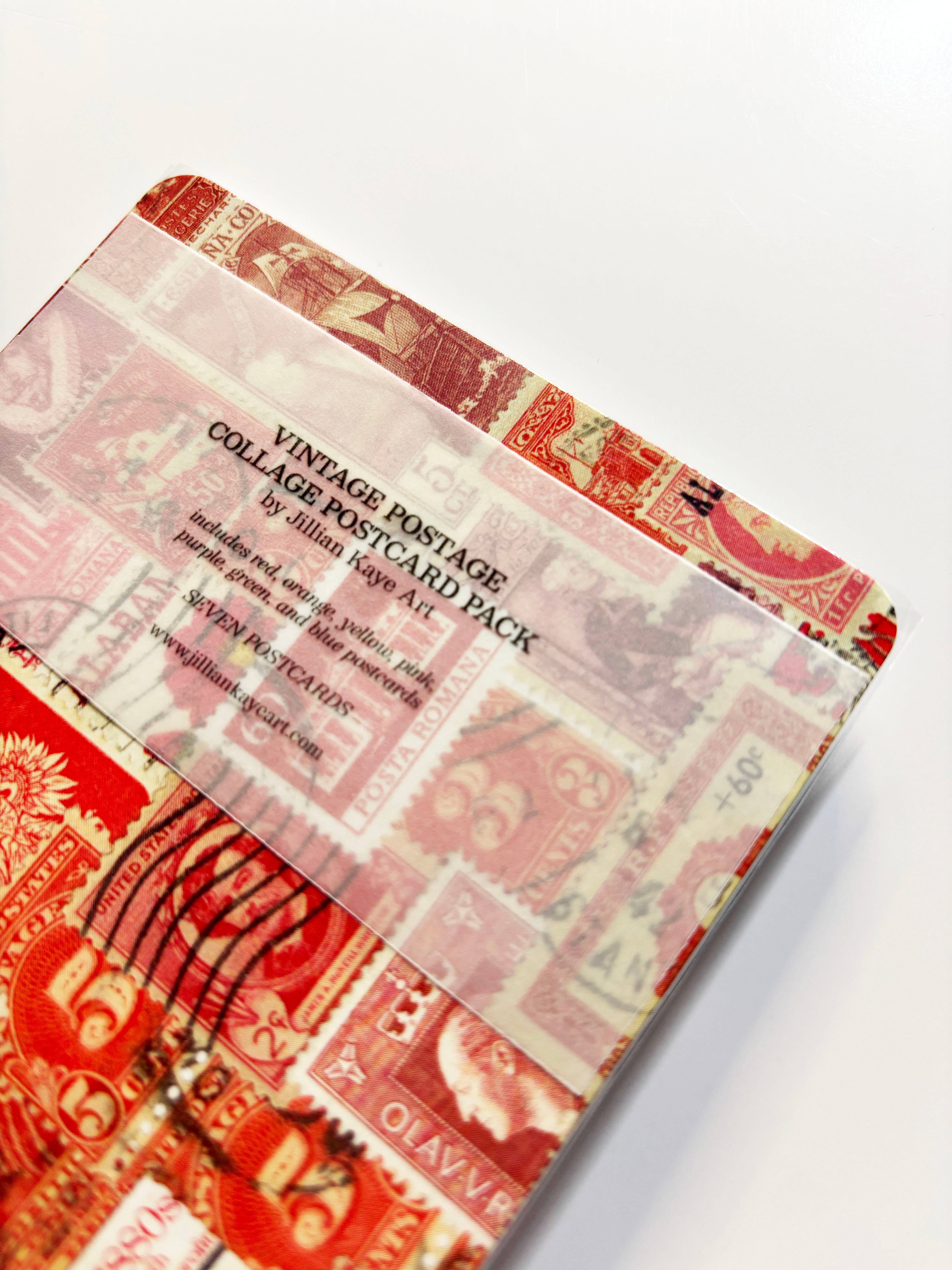 Jillian Kaye Art - Wholesale Postcard Set - Rainbow Vintage Postage Collage 4x6 Postcard Pack2