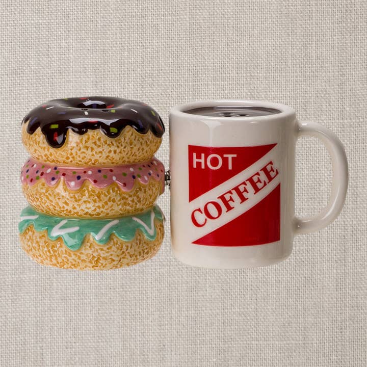 Donut and Coffee Ceramic Salt and Pepper Shaker Set for wholesale by Pacific Trading