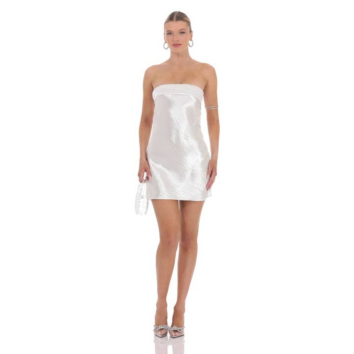 Lucy In The Sky - Vendita all'ingrosso Vestito - Donna - Abito sottoveste senza spalline in raso bianco3