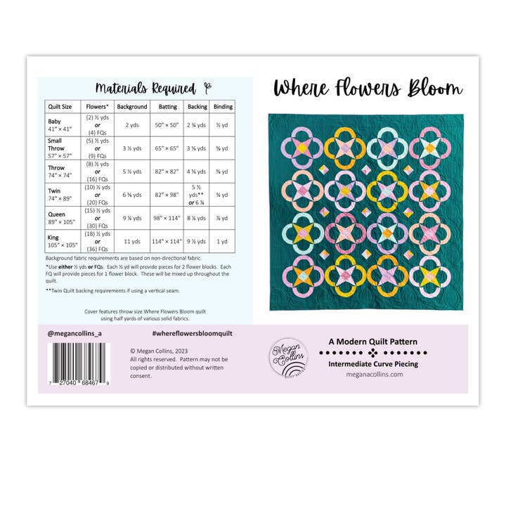 Where Flowers Bloom Quilt Pattern for wholesale by Megan Collins Quilt Design