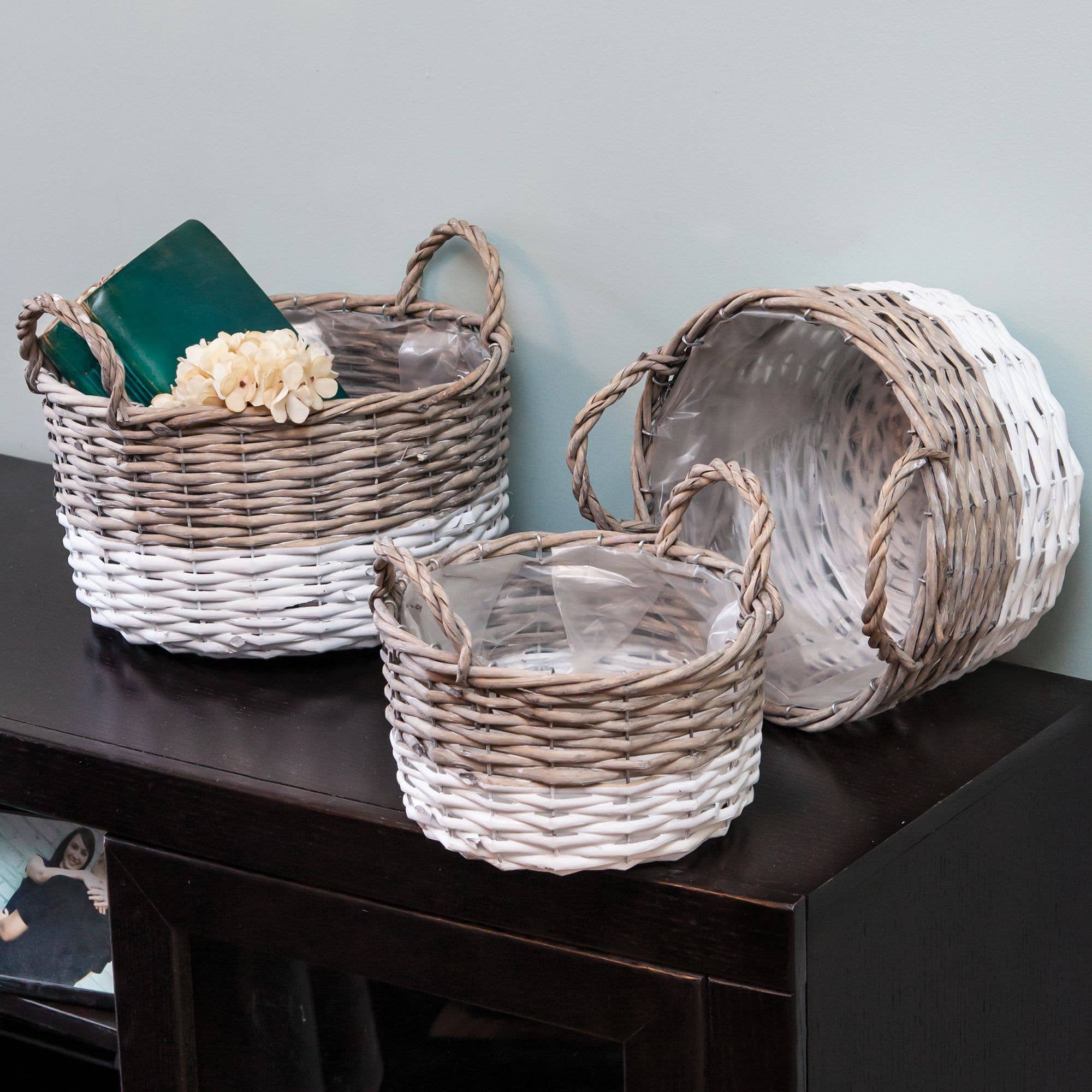 Col House Designs – wholesale Basket – 3/Set, White Dipped Willow Bushel Basket Planters1