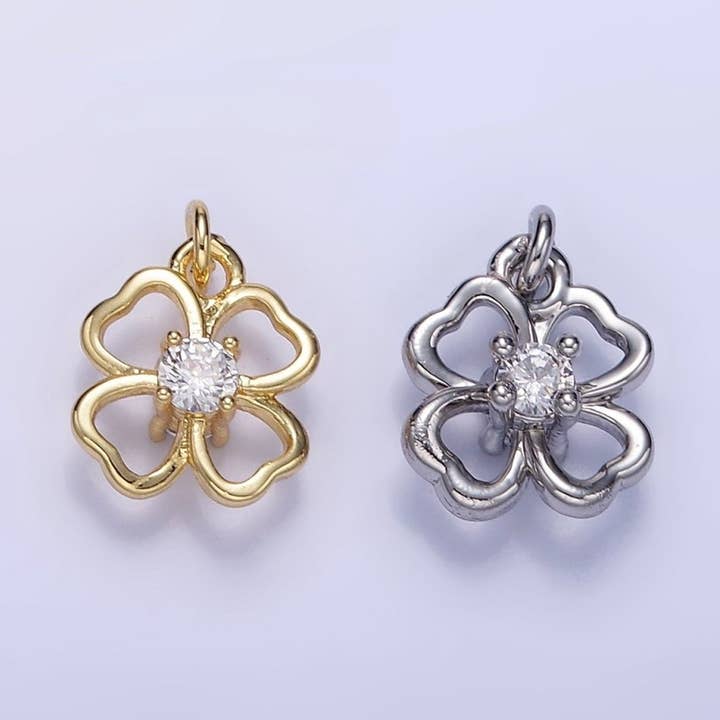 24K Gold Filled 10mm CZ Open Flower Mini Charm in Gold & Silver | C588 for wholesale by Aim Eternal