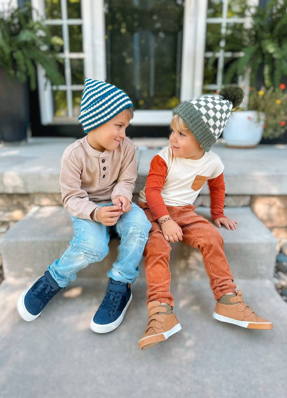 Bubu - Wholesale Beanie - Kids - CHECKER POM BEANIE - OLIVE2