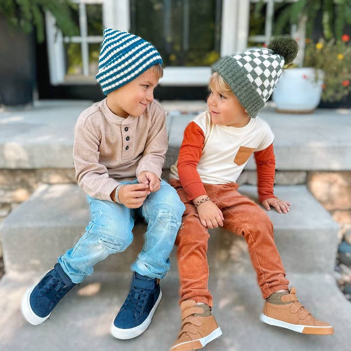 Bubu - Wholesale Beanie - Kids - CHECKER POM BEANIE - OLIVE2