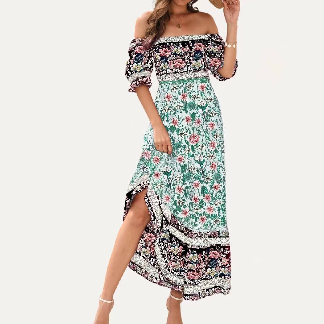 The Moment Collection - Wholesale Jurk - Dames - Boheemse maxi-jurk met bloemenprint en korte mouwen7