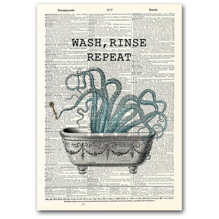 Vintage Dictionary Art - Wholesale Art Print - Vintage Art Dictionary Page - Wash Rinse Repeat