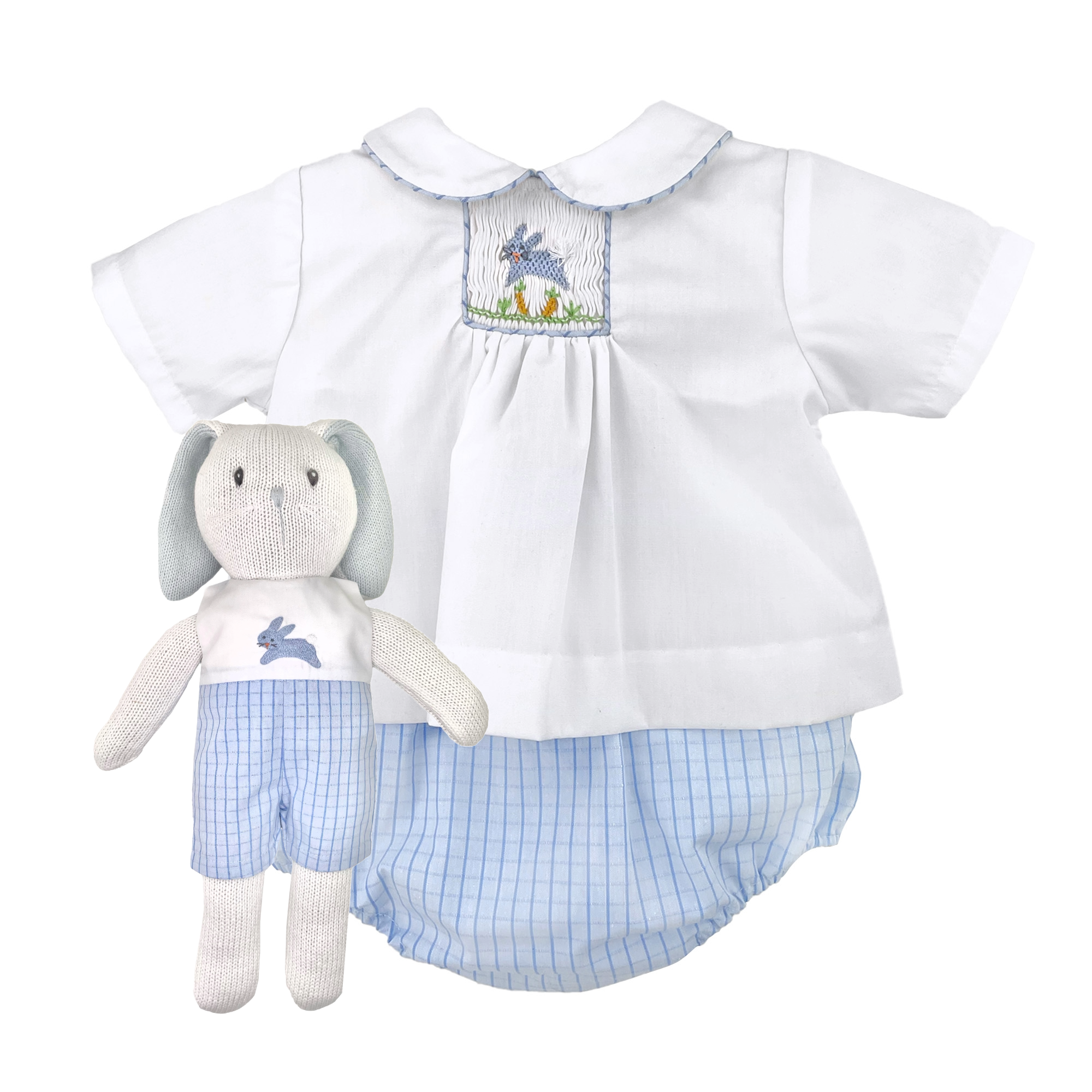 Petit Ami & Zubels - Wholesale Kledingset - Baby - Luier Set met Blauw Paashaas Gesmockte Inzet2
