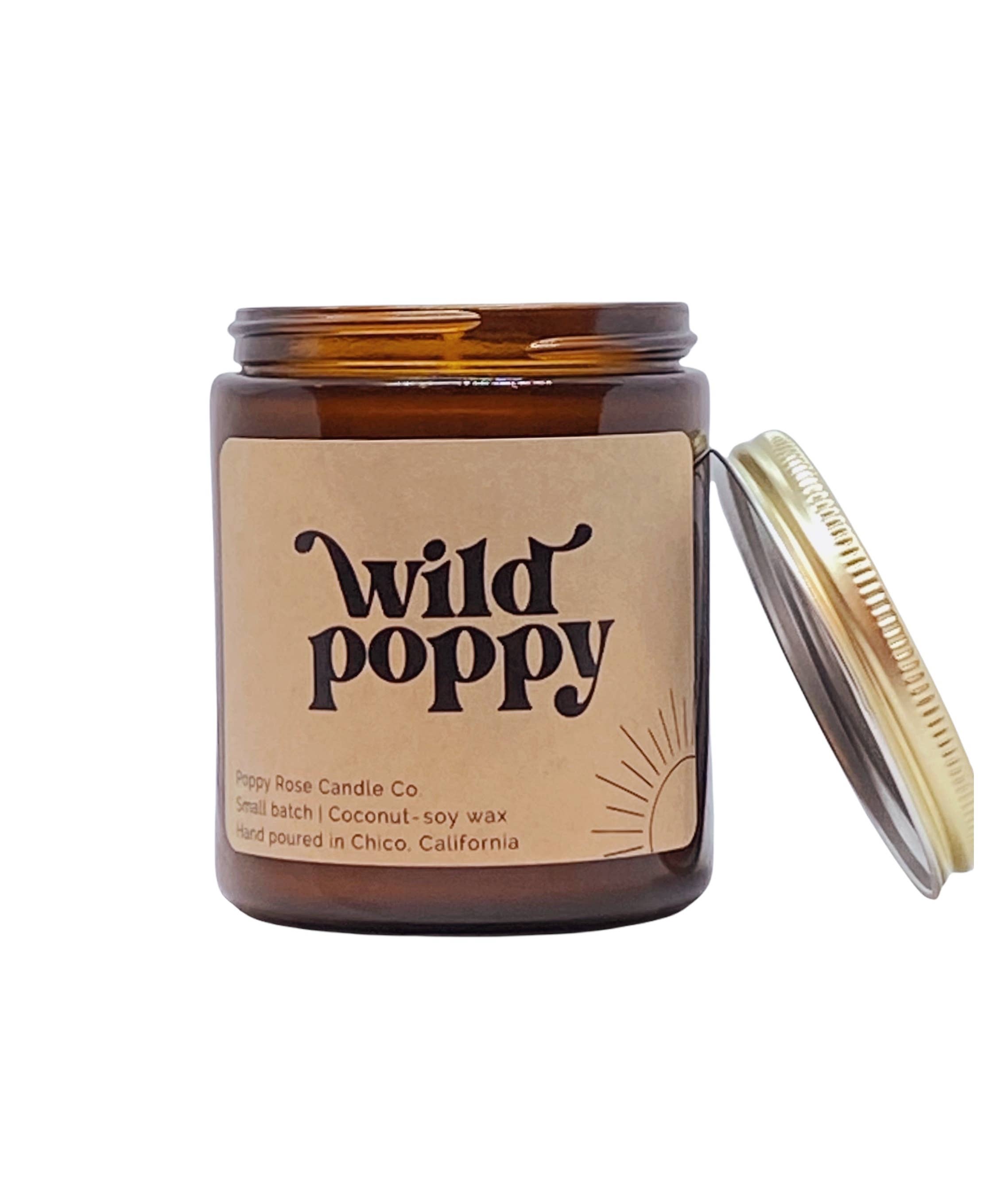 Poppy Rose Candle Co. - Wholesale Jar/Filled Candle - Wild Poppy 8 oz coconut wax amber jar candle2