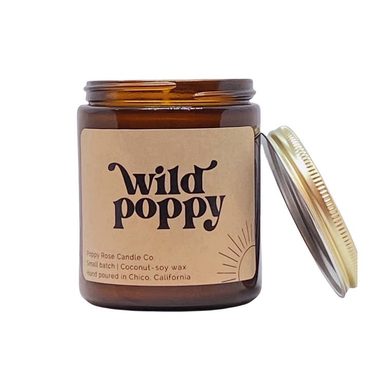 Poppy Rose Candle Co. - Wholesale Jar/Filled Candle - Wild Poppy 8 oz coconut wax amber jar candle2