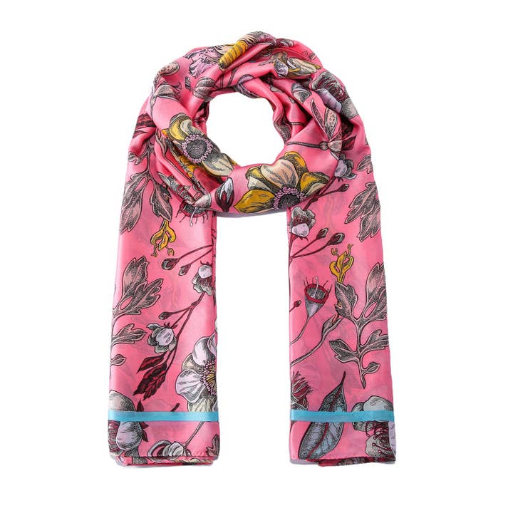Floral print satin scarf for wholesale by Emilie collection