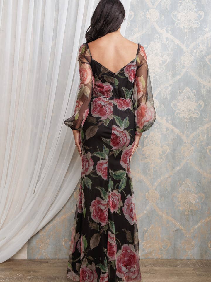FLORAL PRINT MERMAID MAXI DRESS for wholesale on Faire5