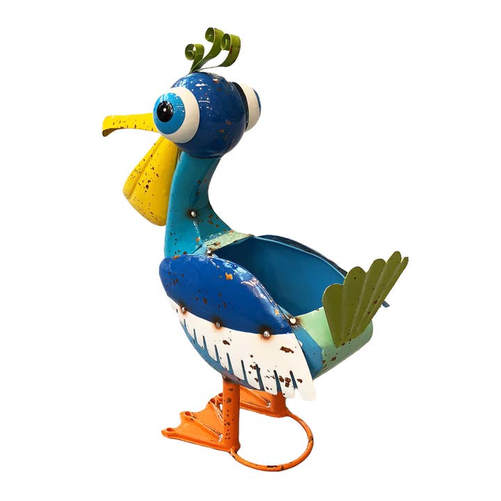 Continental Art Center - Wholesale Plant Pot - Painted and Enameled Metal Blue Pelican Planter