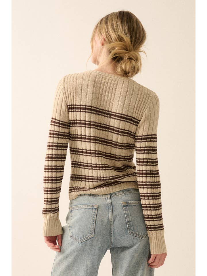 Promesa USA - Wholesale Knit Top - Women's - Striped Buttoned Rib-Knit Top11