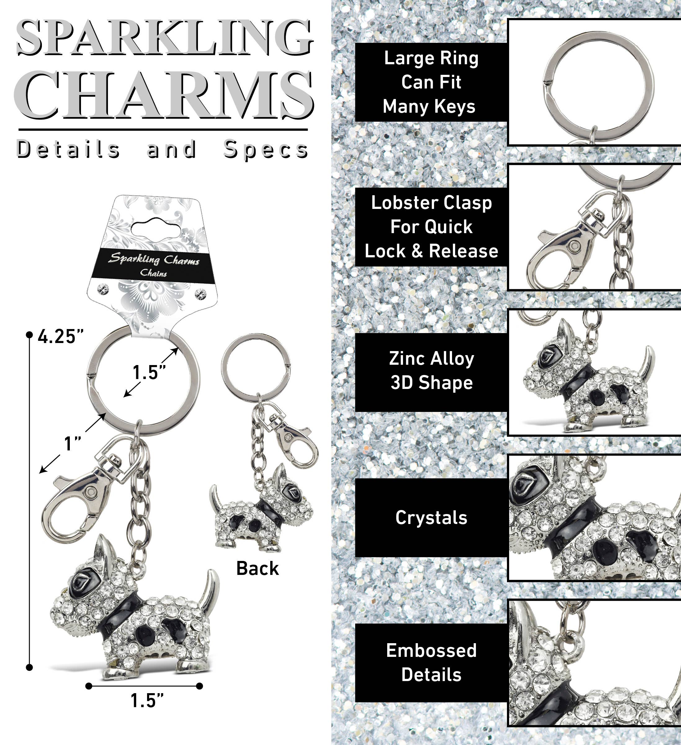 Cota Global - Wholesale Keychain - Unisex - Sparkling Charms - Bull Terrier Dog1