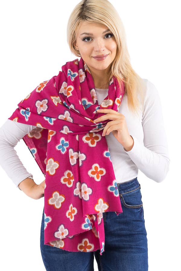 Cap Zone – Großhandel Schal – Damen – Mehrfarbiger länglicher Schal aus Kaschmirimitat mit Kleeblatt-10