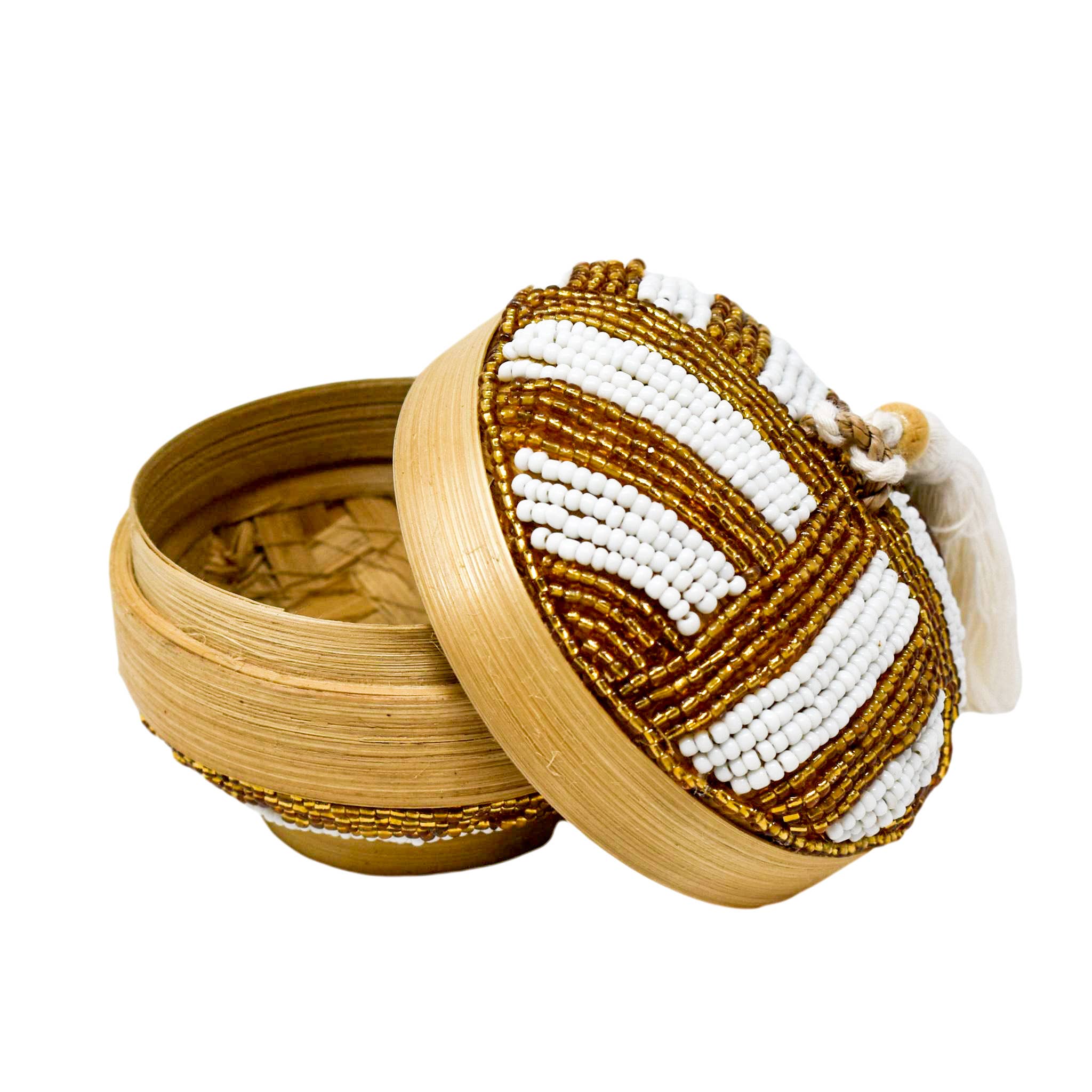 POPPY + SAGE - Wholesale Decorative Plate/Dish/Bowl - Wish-Granted Tassel Bowl: Gold/White Wide Stripe0