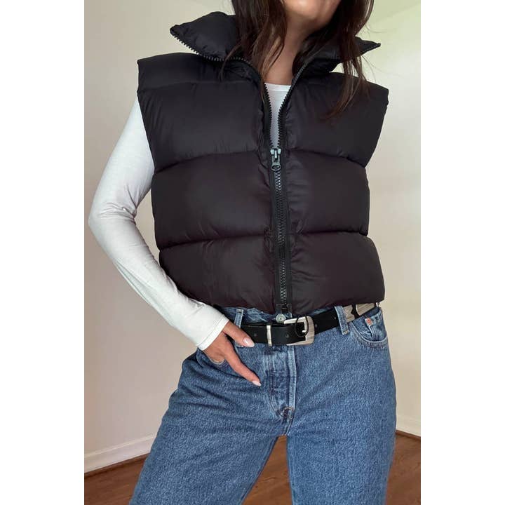 PU PUFFER CROPPED VEST JACKET for wholesale by Salty