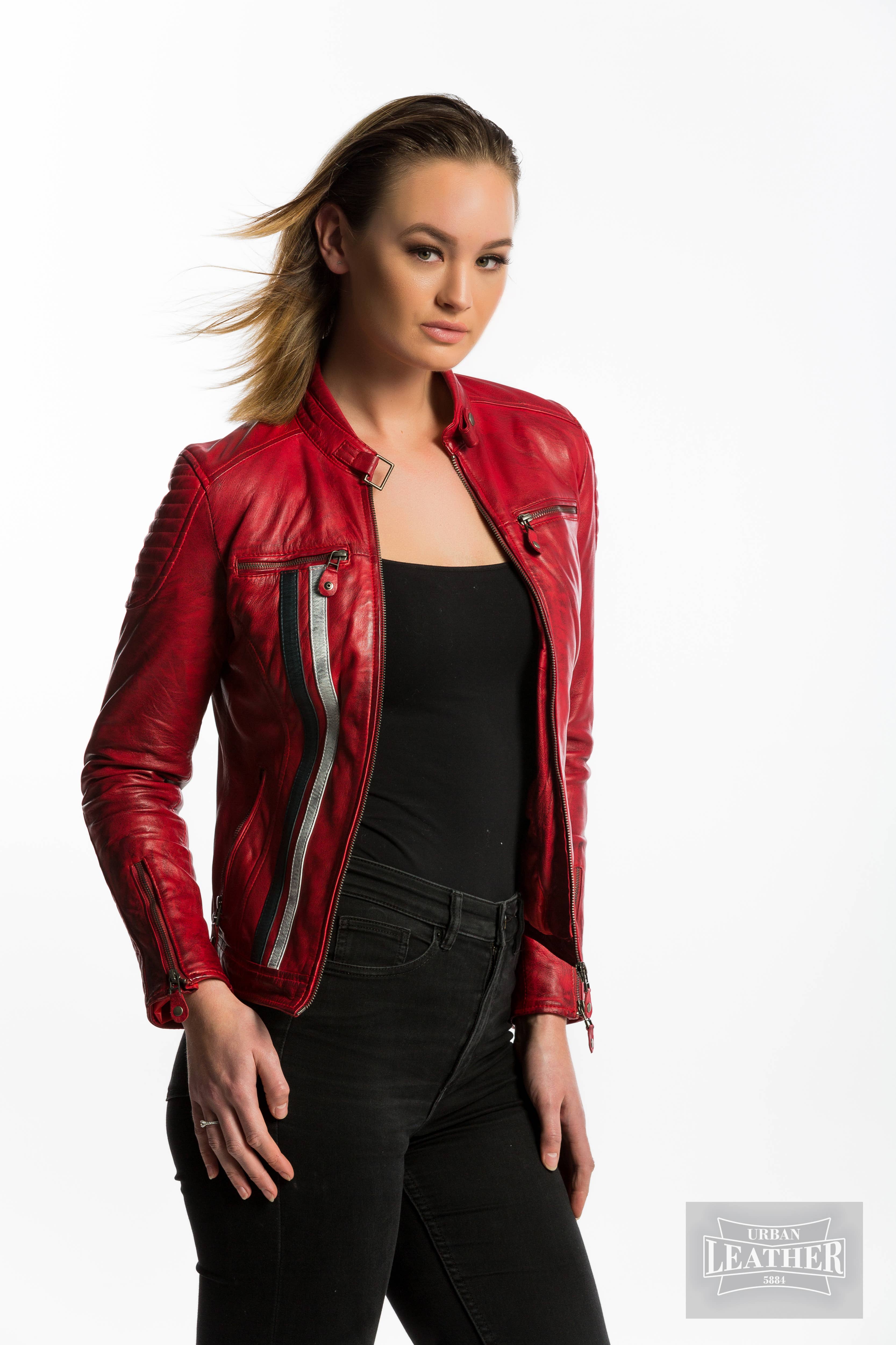 Urban 5884 Amsterdam | Leather jackets - Vente Veste en cuir – femme - URBAN 5884 - Tina - Veste moto femme en cuir noir - S1