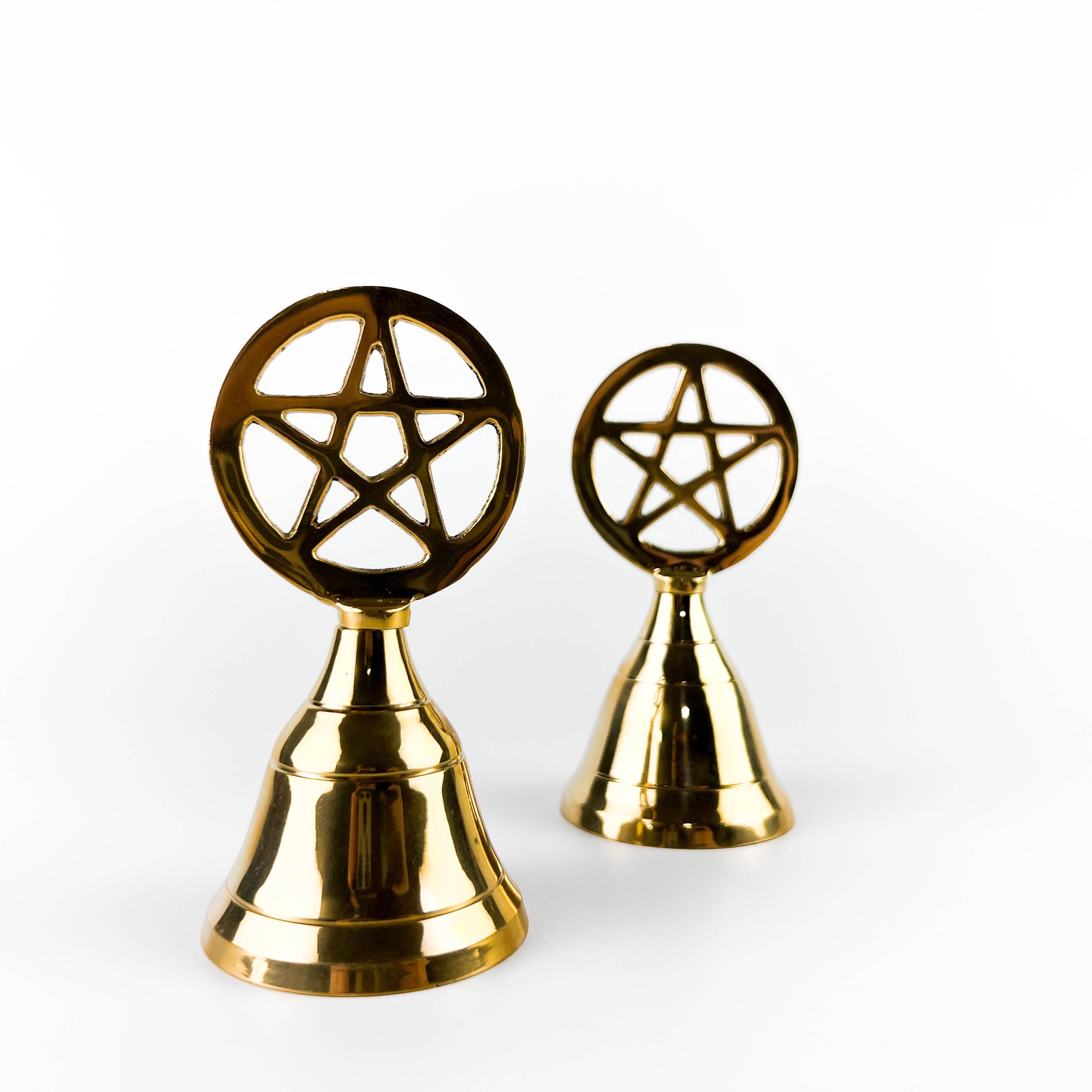 GREENROOTS USA LLC - Wholesale Bell - 2 Pieces Pentacle Brass Altar Bell - 3.75"H