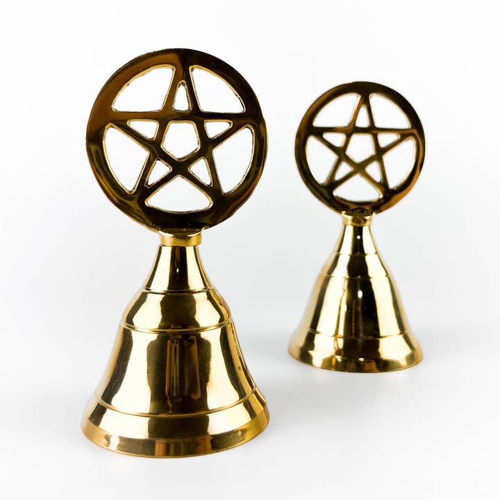 GREENROOTS USA LLC - Wholesale Bell - 2 Pieces Pentacle Brass Altar Bell - 3.75"H0