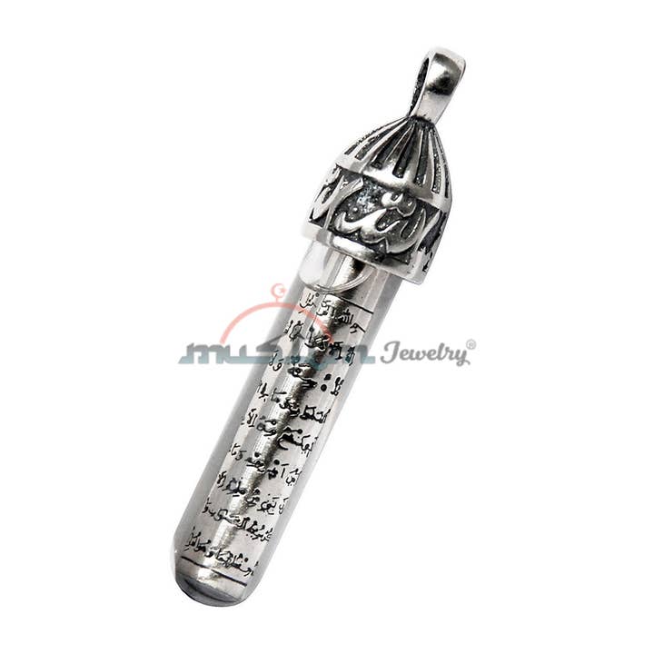 Sterling Silver Islamic Pendant Glass Tube Allah Top zamzam for wholesale by IndoMode