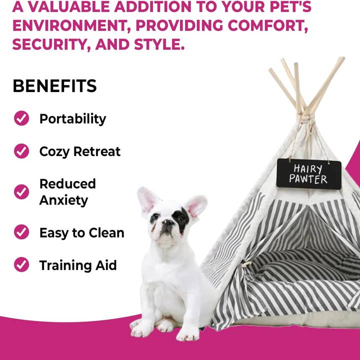 Glow Pups – wholesale Pet bed – Dog – Grey and White Striped Pet Teepee4