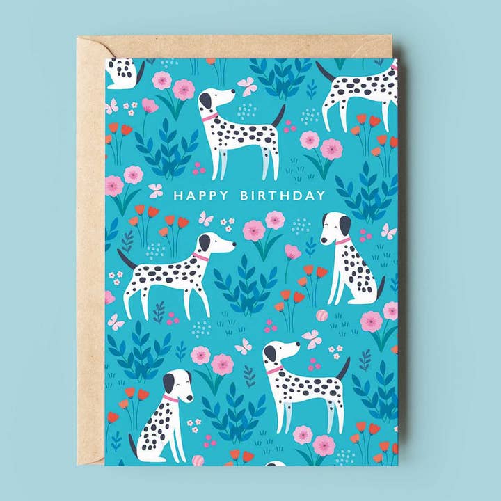 Happy Birthday Card | Dalmatian Dog Patterned Card for wholesale by Klara Hawkins
