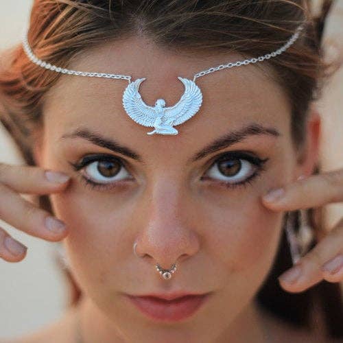 Feather Tribe – wholesale Hänge-/berlockhalsband – Små Silver doppade Isis gudinna halsband eller huvudbonad