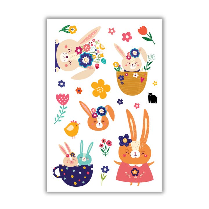 Lapins dans un panier pour la vente par Four Bears Sticker Club