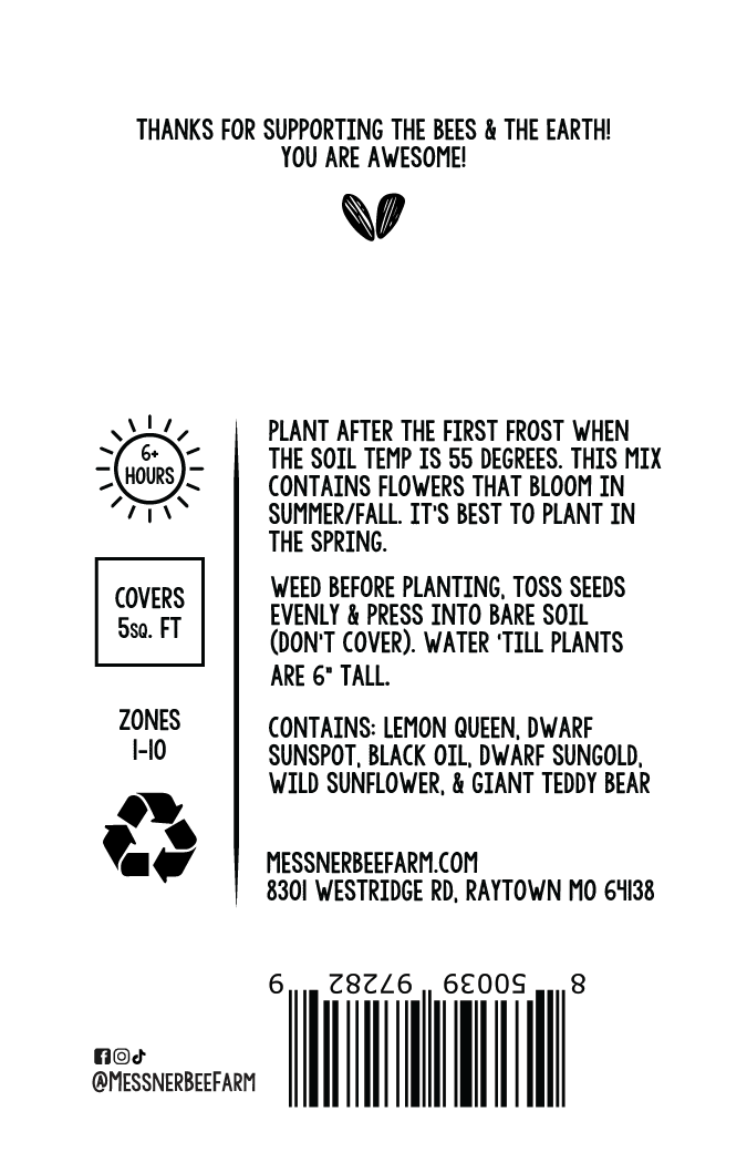 Messner Bee Farm - Wholesale Plant Seeds - Honeybee Sunflower Garden Seed Packet3