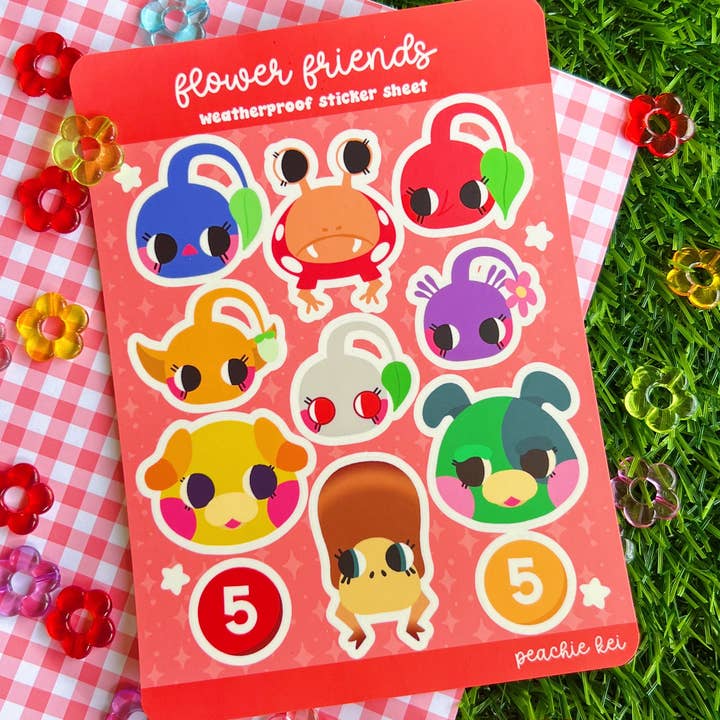 Flower Friends Kawaii Sticker Sheet for wholesale by Peachie Kei