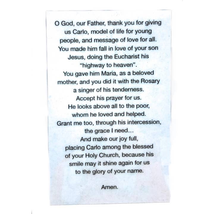 Costa Articoli Religiosi - Wholesale Religious Card - Images of Blessed Carlo Acutis PVC 5x8 with prayer2