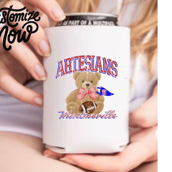 Aangepaste Team Spirit Bear Koozie — Gepersonaliseerd met Mascotte voor wholesale door 222 PARKSIDE