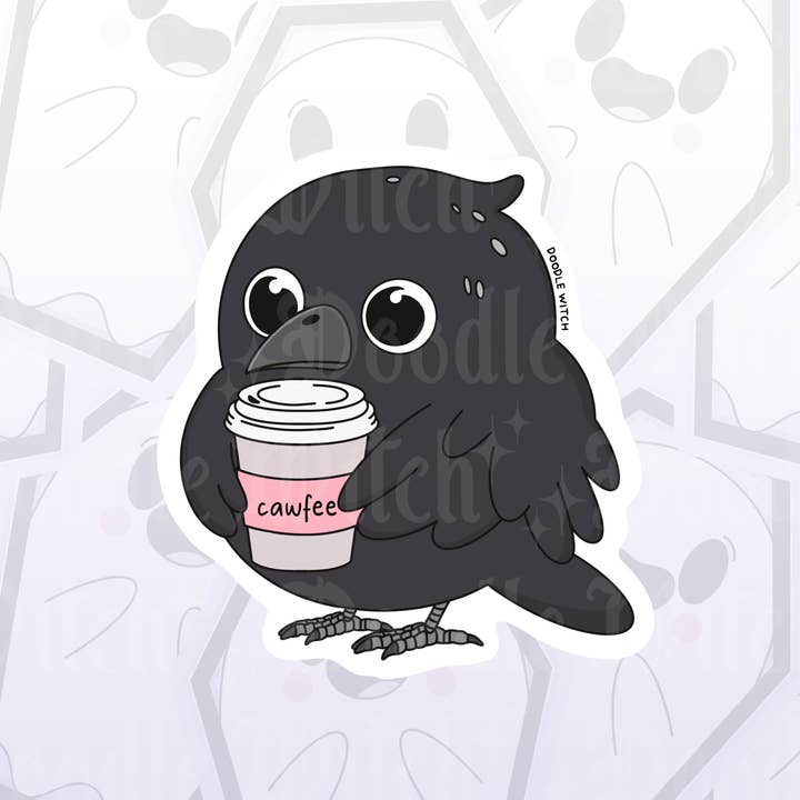 Cawfee Raven Crow Coffee Bird Stickers for wholesale by DoodleWitch