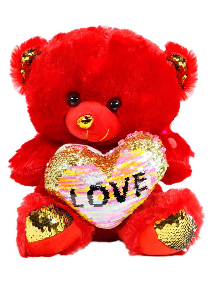 Golden Love Heart Sequin Led Teddy Bear - 11 Inch for wholesale by Cap Zone